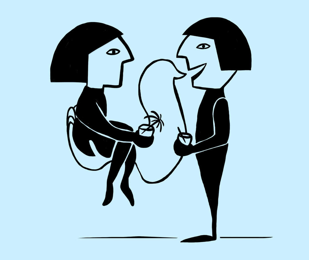 Zwei gezeichnete Personen unterhalten sich