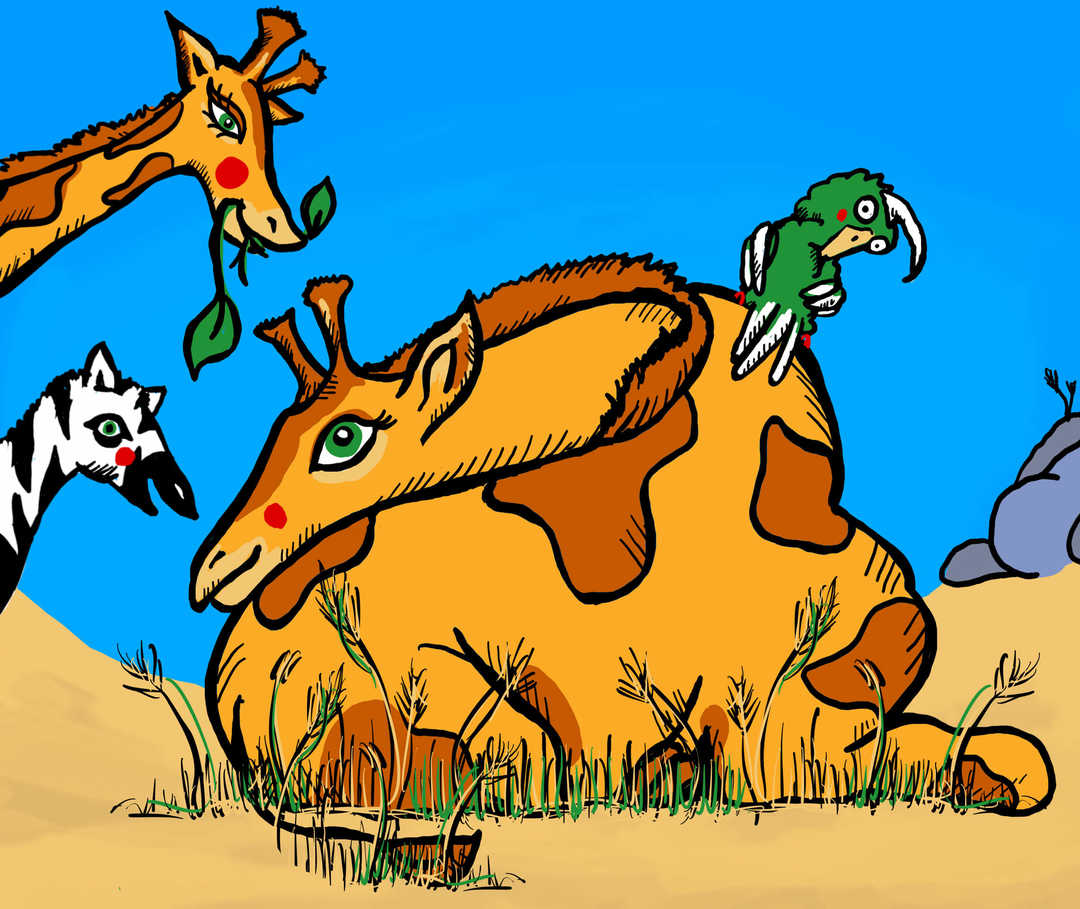 Gisela liegt und die anderen Giraffen versorgen sie Gisela liegt und die anderen Giraffen versorgen sie