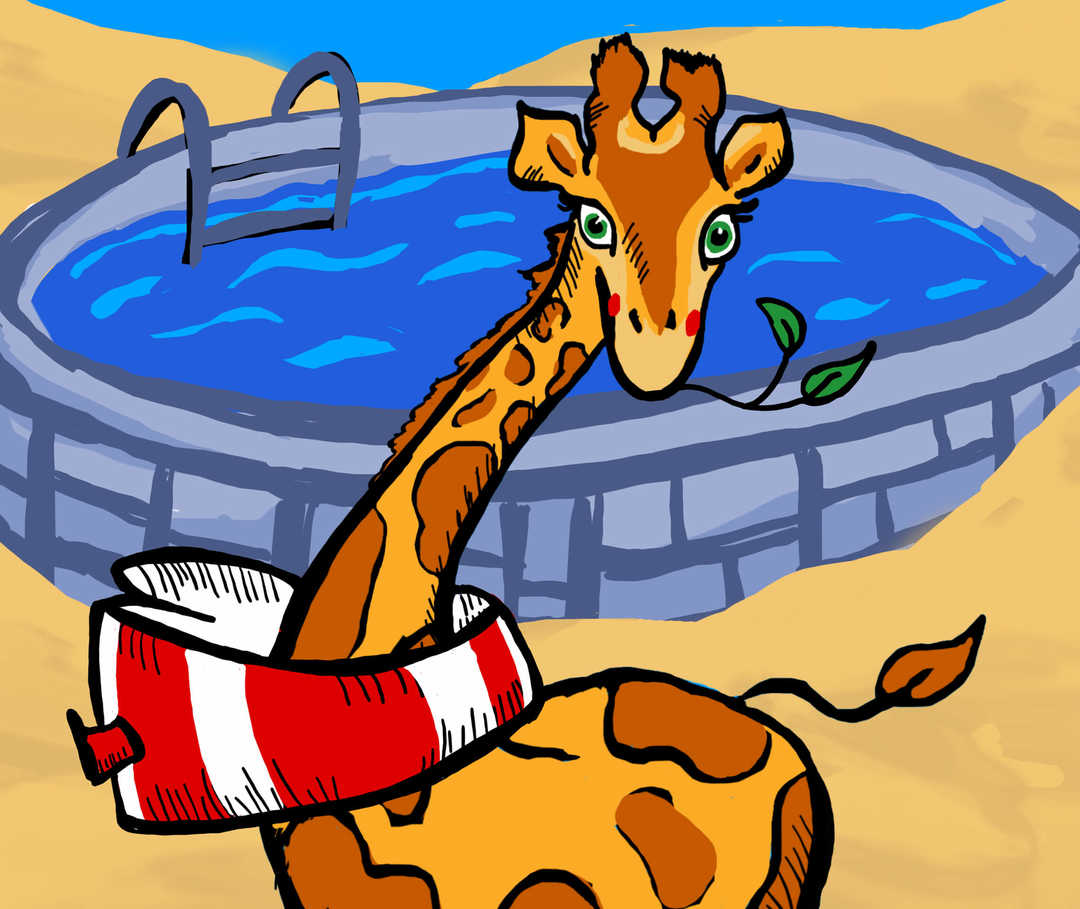 Gisela mit einem Rettungsring um den Hals vor einem Schwimmbecken Gisela mit einem Rettungsring um den Hals vor einem Schwimmbecken