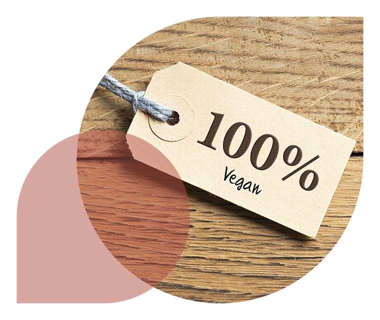 Ratgeber Rheuma: Ein Anhänger mit dem Schriftzug „100 % Vegan“ liegt auf einer Holzplatte